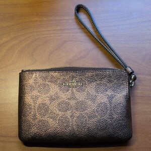 Coach Metallic Bronze Signature Wristlet with Gold Logo